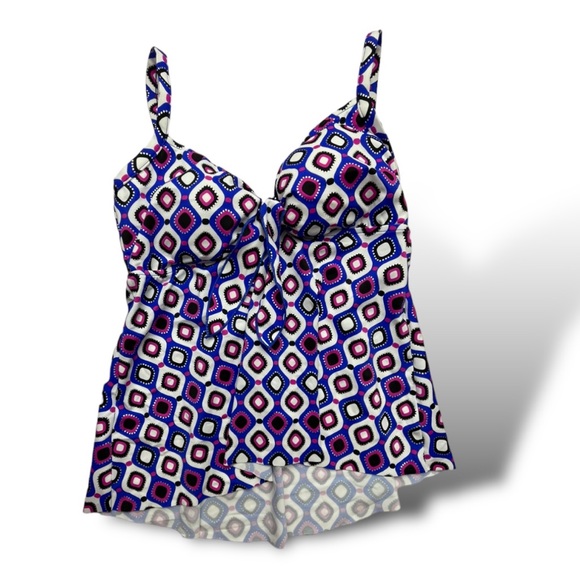 Swim Solutions Jewels Bow Front Tankini Top - Picture 2 of 8